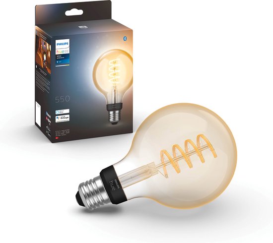 Philips Hue LED Bollamp G93 Filament E27 7W White Ambiance Bluetooth