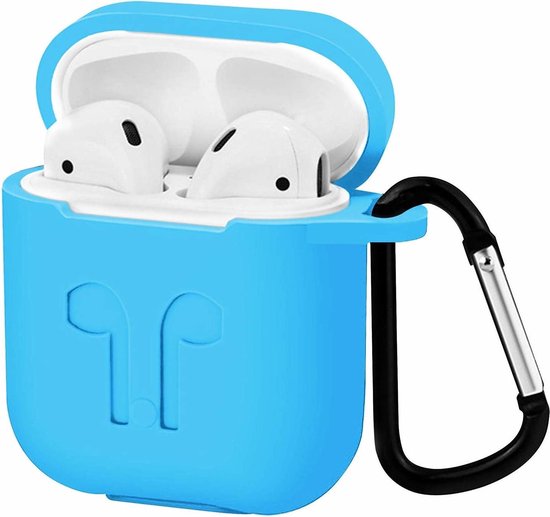 Case2go - Hoesje geschikt voor Apple Airpods - Siliconen Airpods Hoes met Karabijnhaak - Case voor Airpods 1/2 - Licht Blauw