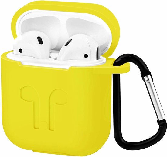 Case2go - Hoesje geschikt voor Apple Airpods - Siliconen Airpods Hoes met Karabijnhaak - Case voor Airpods 1/2 - Geel