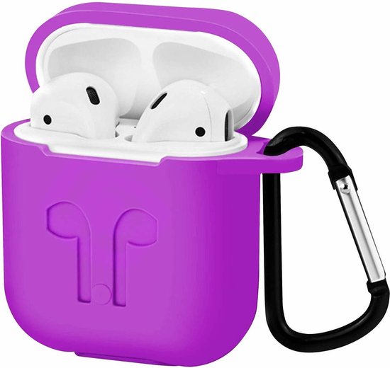 Case2go - Hoesje geschikt voor Apple Airpods - Siliconen Airpods Hoes met Karabijnhaak - Case voor Airpods 1/2 - Paars