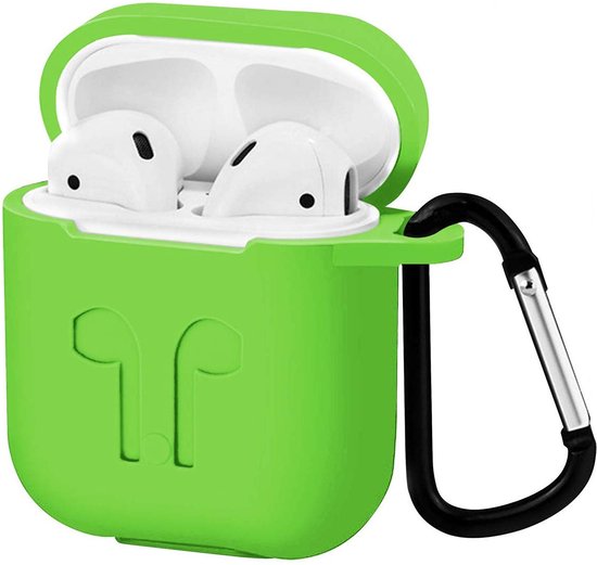 Apple Airpods Hoesje - Siliconen Airpods Hoes met Karabijnhaak - Case voor Airpods 1/2 - Groen