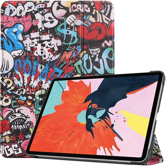 Tablet hoes geschikt voor Apple iPad Air 11 (2025) / Apple iPad Air 11 (2024) / iPad Air 10.9 (2022) tri-fold - Case met Auto Wake/Sleep functie - Graffiti