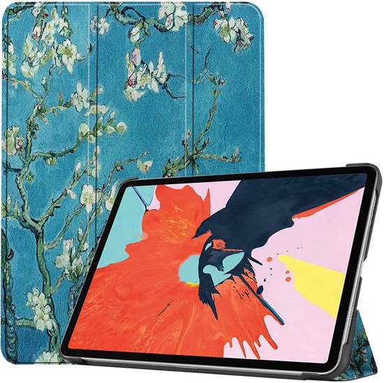 Tablet hoes geschikt voor Apple iPad Air 11 (2025) / Apple iPad Air 11 (2024) / iPad Air 10.9 (2022) tri-fold - Case met Auto Wake/Sleep functie - Witte Bloesem