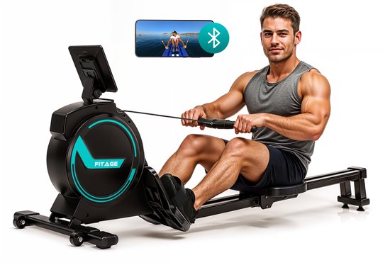FITAGE Roeitrainer - Roeimachine met Trainingsprogrammas & App - Inklapbaar Roeiapparaat met 16 Weerstandniveaus - Roeitrainers