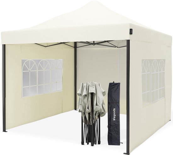 LifeGoods Partytent - Opvouwbaar & Waterdicht - Incl. Draagtas - 3 x 3 m - Beige