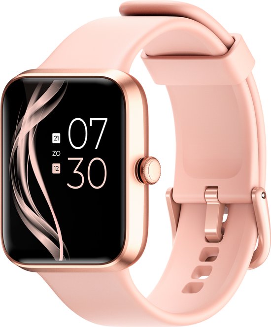 Lunis Smartwatch Dames & Heren Rosé Goud - siliconen armband - kunststof - 7/10 dagen gebruikstijd zonder op te laden - Variatie in sportfuncties