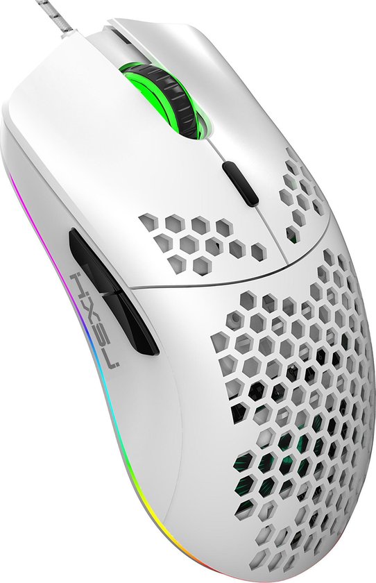 HXSJ J900 - Bedrade Gaming Muis - 6400DPI - Ultra licht - RGB Verlichting - Optisch - Wit