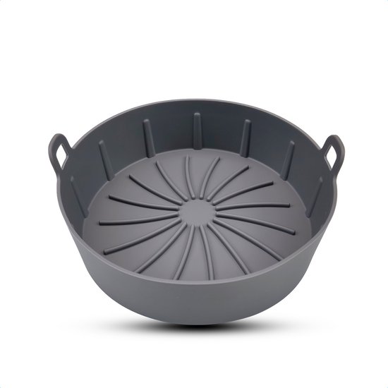 Bodo® Airfryer Accessoires - Airfryer Bakje Siliconen - Airfryer Mandje - Herbruikbaar Opvangbakje - 19 cm - Geschikt voor Airfryer XL - Bakvorm - Grijs - Frituren - Bakpapier - Heteluchtfriteuse - Alternatief Wegwerpbakjes