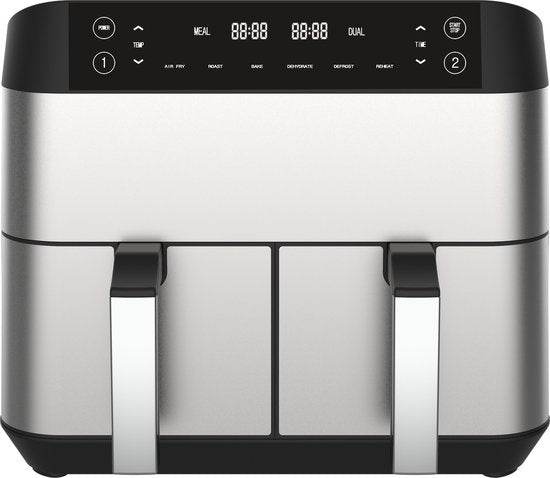 Niceey Dubbele Airfryer XXL - Twee Kookvakken - Dubbele Airfryer - 8.0 Liter - 2460 Watt - Hetelucht friteuse - Incl. Kookboek - Zilver