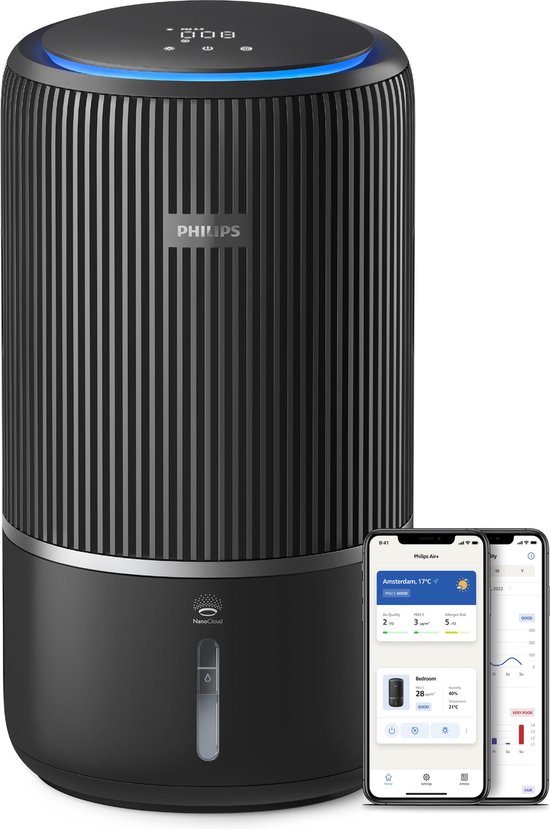 Philips PureProtect 3400 Series - Luchtreiniger en Bevochtiger - CADR 300m3/u - Ruimtes tot 78m2 - 3 Laags HEPA Filtratie - Air+ App - Ultrastil - Nachtlampje - Zwart - AC3421/13