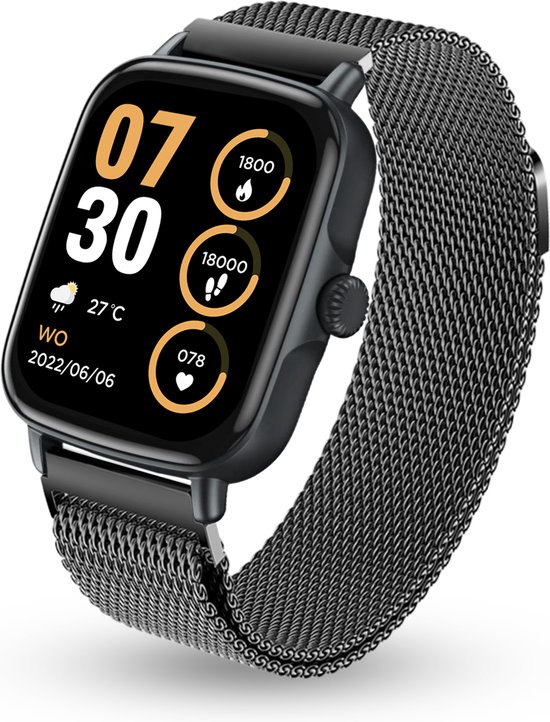 AyeWay Smartwatch - Stalen Band - Waterdicht & Touchscreen - 70 Sportmodes - Met App - Smartwatch Heren & Dames - Zwart