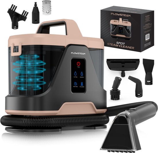 FLOWSTEAM® 6-in-1 Stoomreiniger PRO 1700W - Tapijtreiniger – Vlekkenreiniger – Handstomer – Zetelreiniger - 100°C Stoom - 4 Stoomstanden - 90 Minuten Stomen - 5M Snoer