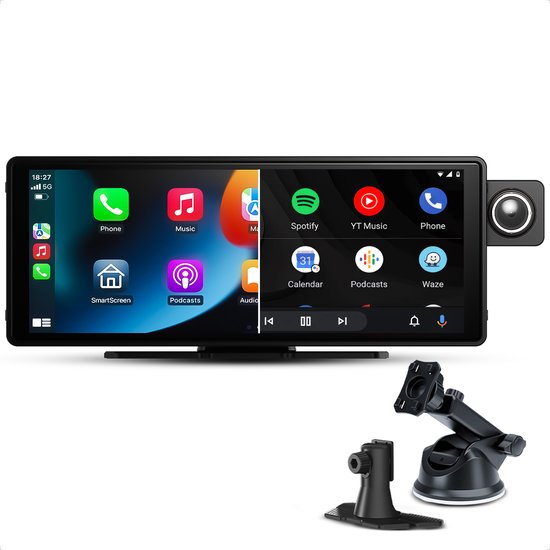 CarMe CarPlay Scherm 10 Inch - Met 4K Dashcam - Inclusief SD-Kaart - Apple CarPlay & Android Auto (Draadloos) - Touchscreen - Navigatiesysteem auto - Geschikt voor Apple CarPlay & Android Auto - Android Auto scherm