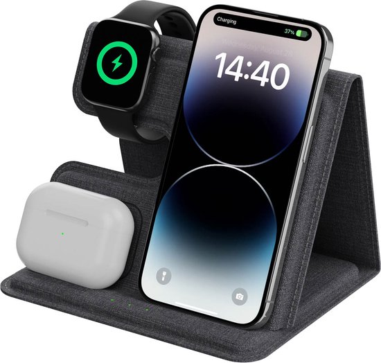 imoshion 3-in-1 Opvouwbare draadloze oplader voor Apple | iPhone + AirPods + Apple Watch - Grijs