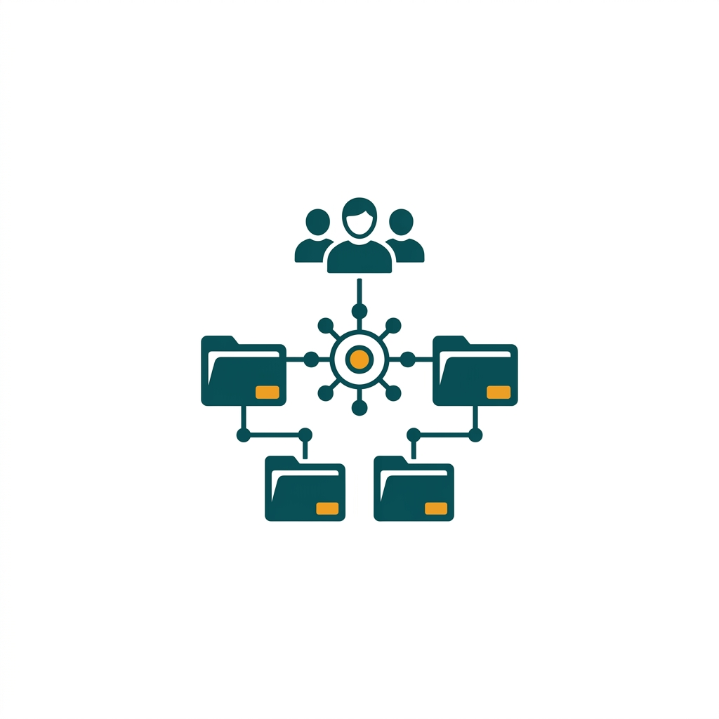 a network diagram showing connected folders and user icons