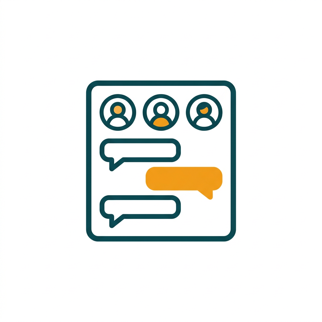 a group chat interface with multiple user avatars and speech bubbles