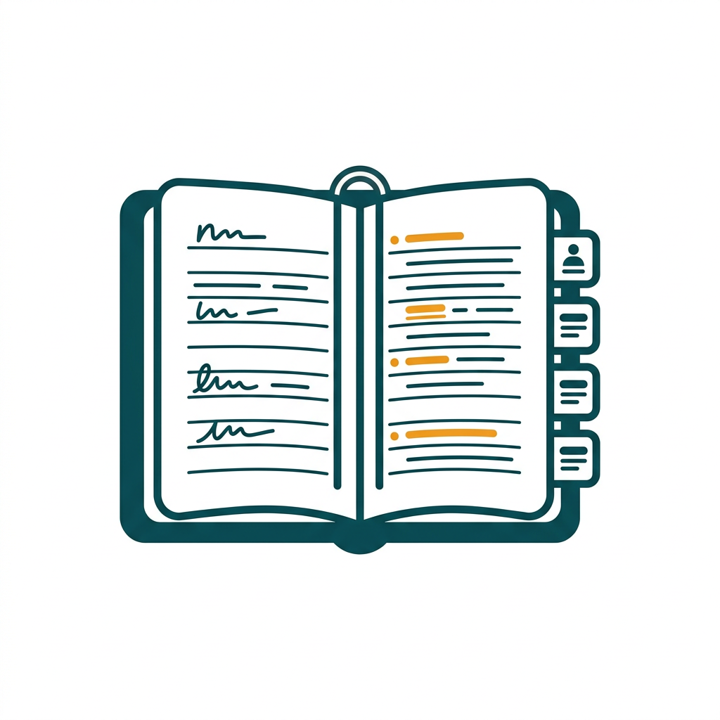 an open digital notebook with section tabs and handwritten notes