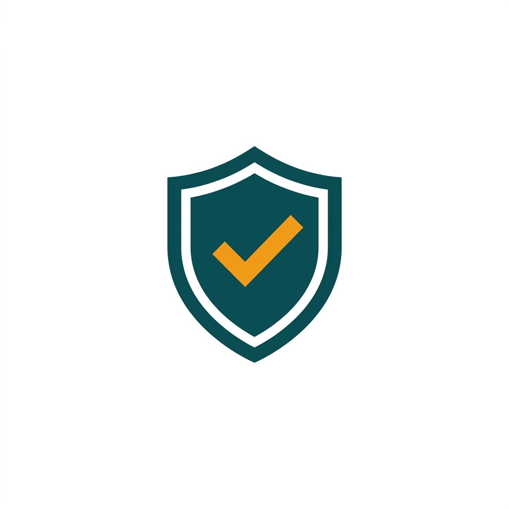 a simple shield icon with a checkmark inside, representing security