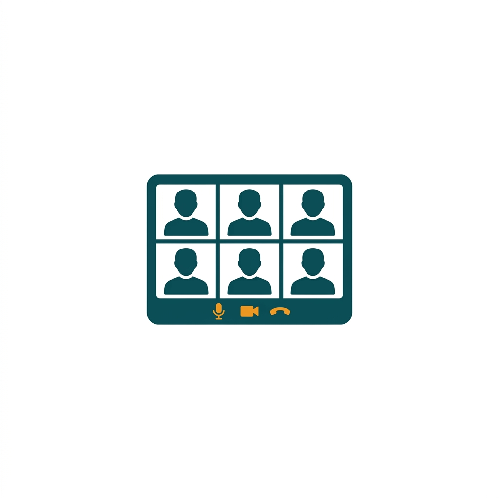 a clean interface showing a video conference with multiple participants in a grid