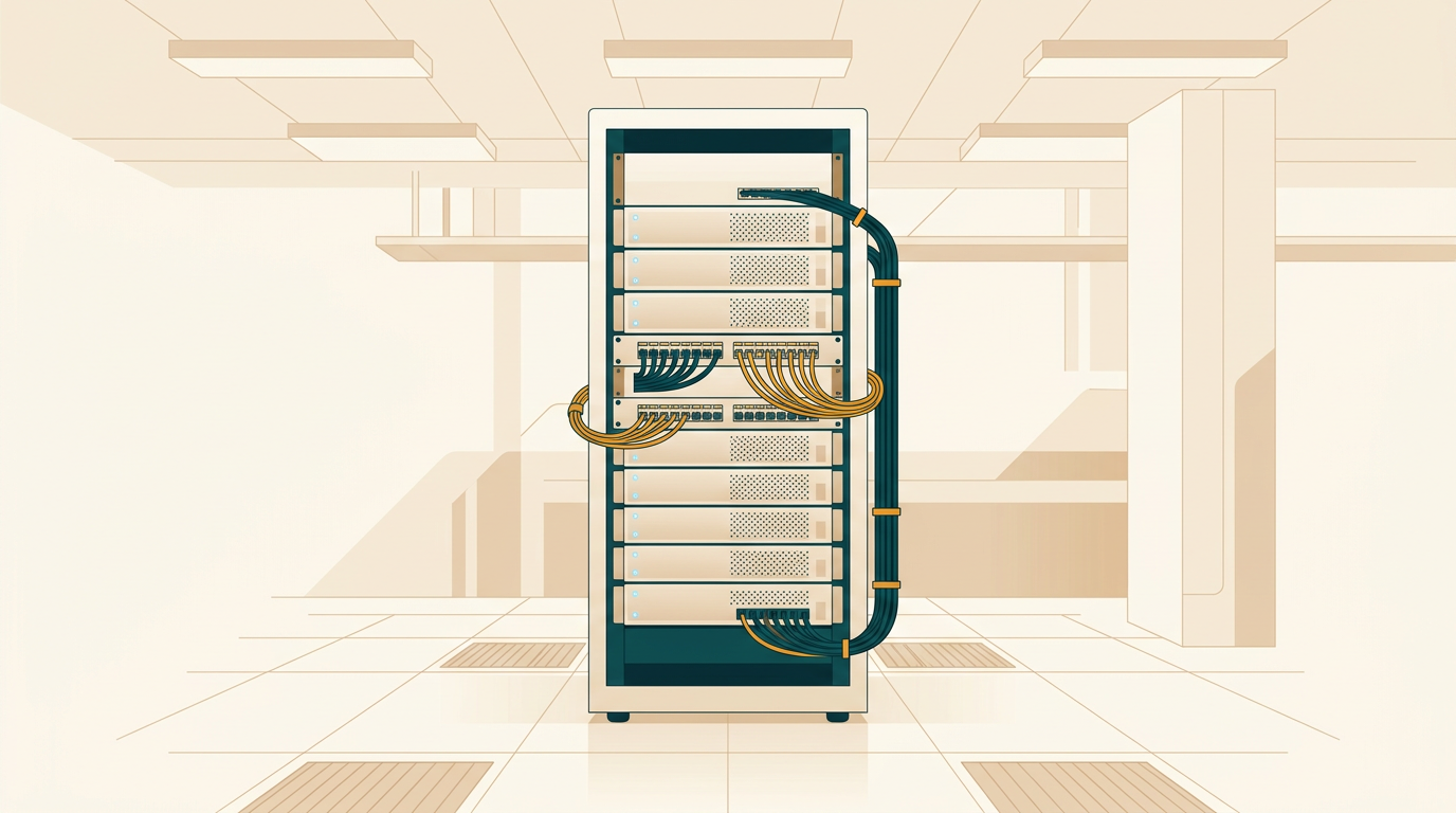 a clean server rack illuminated by soft blue led lights in a modern enterprise computing room without branding