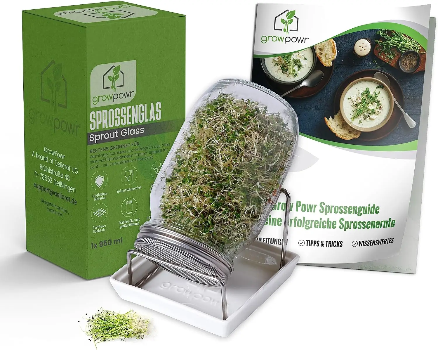growpowr® sprout jar with extra large opening