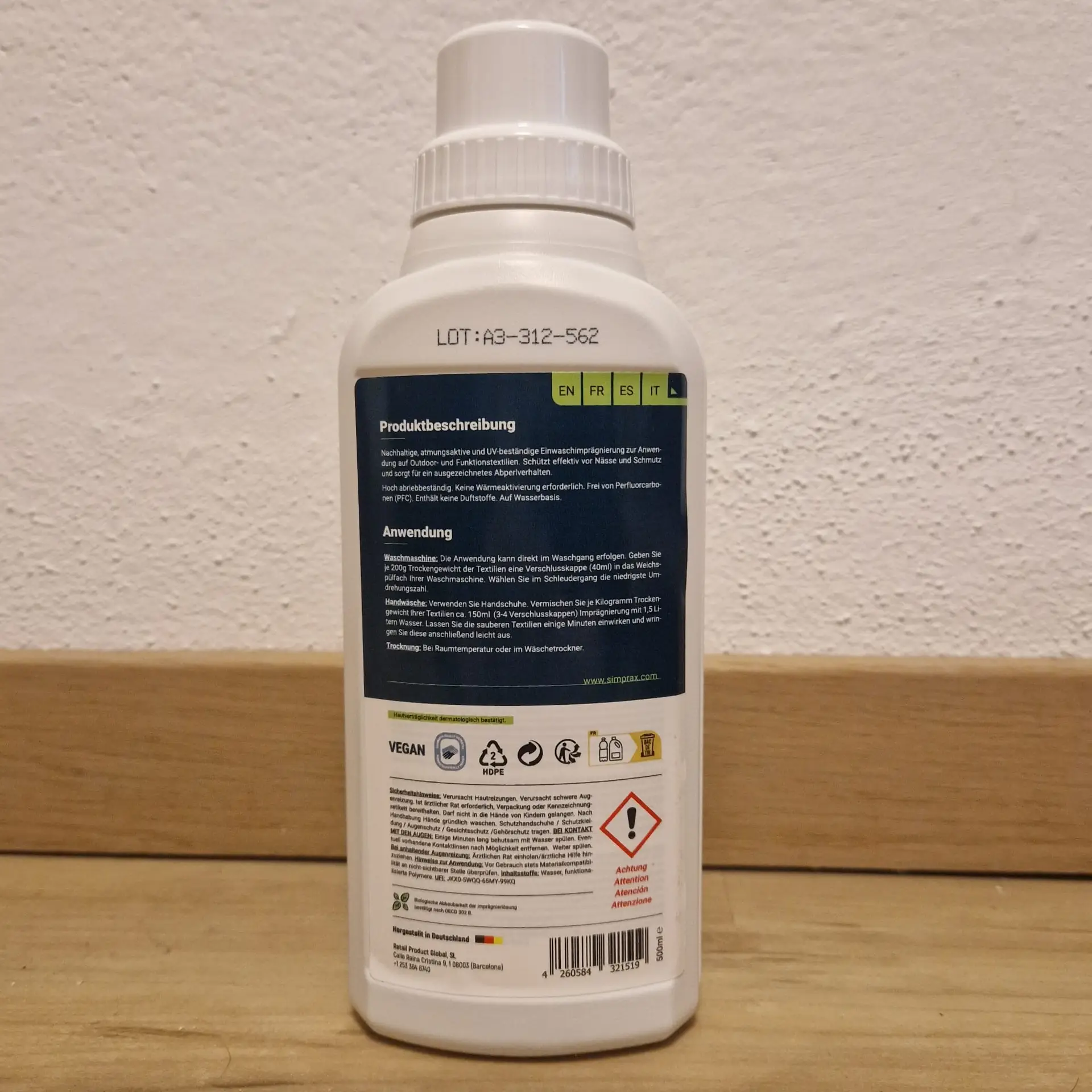 Textil Wash-In Imprägnierung
Rückseite