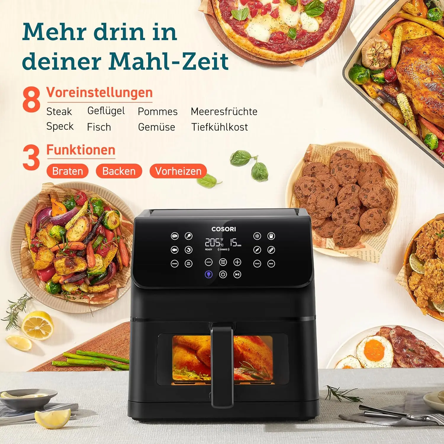 Heißluftfritteuse mit Sichtfenster von Cosori
