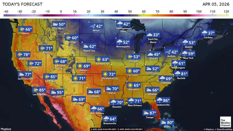 Nationwide Weather Outlook: Rain, Thunderstorms and Shifting Winds Expected Today