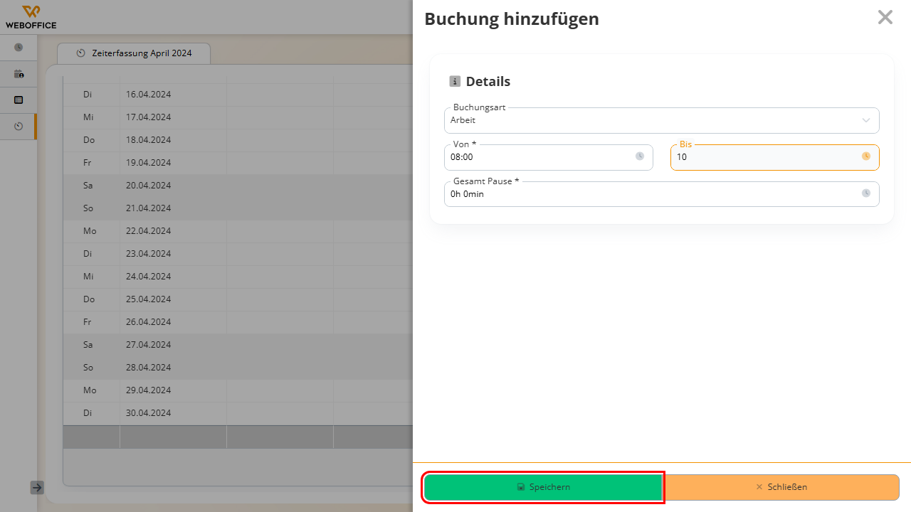 Buchung speichern
