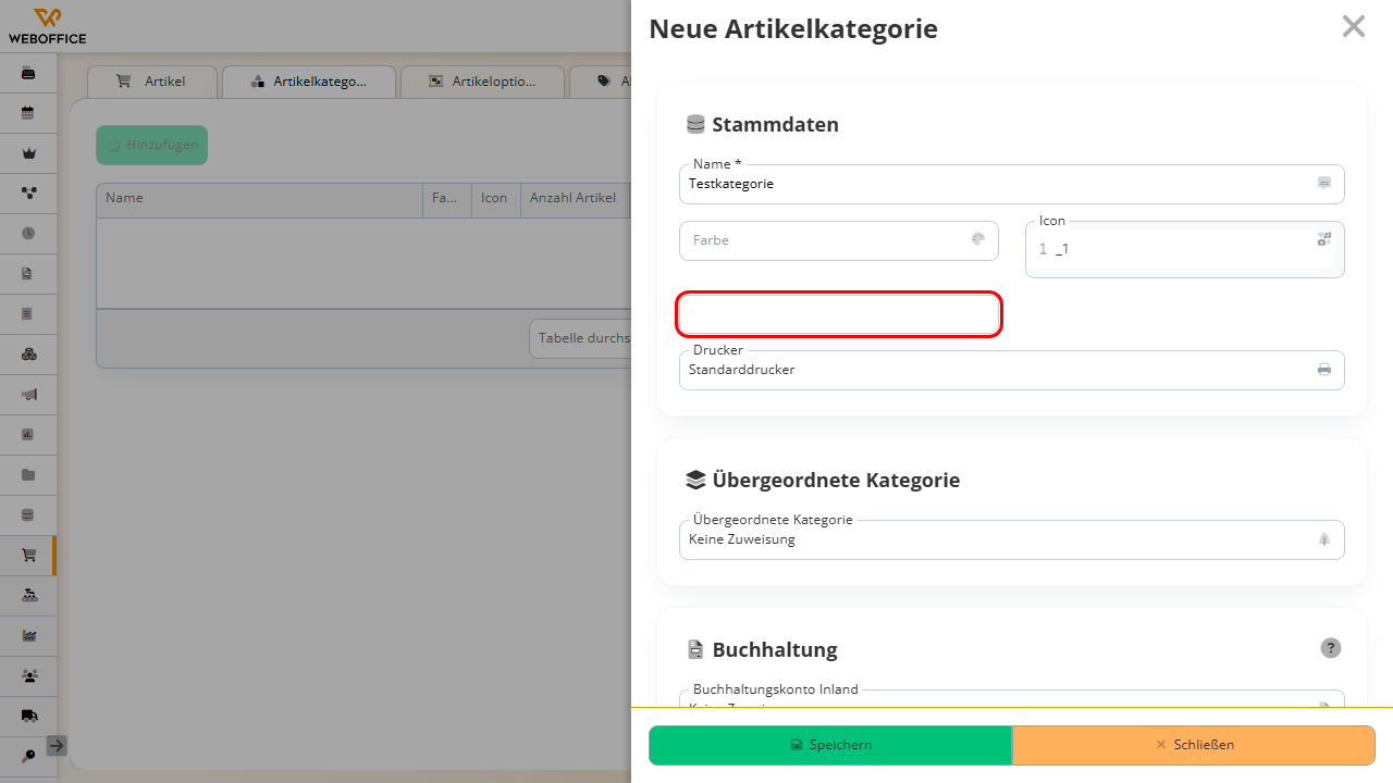Eingabefeld Sortierung