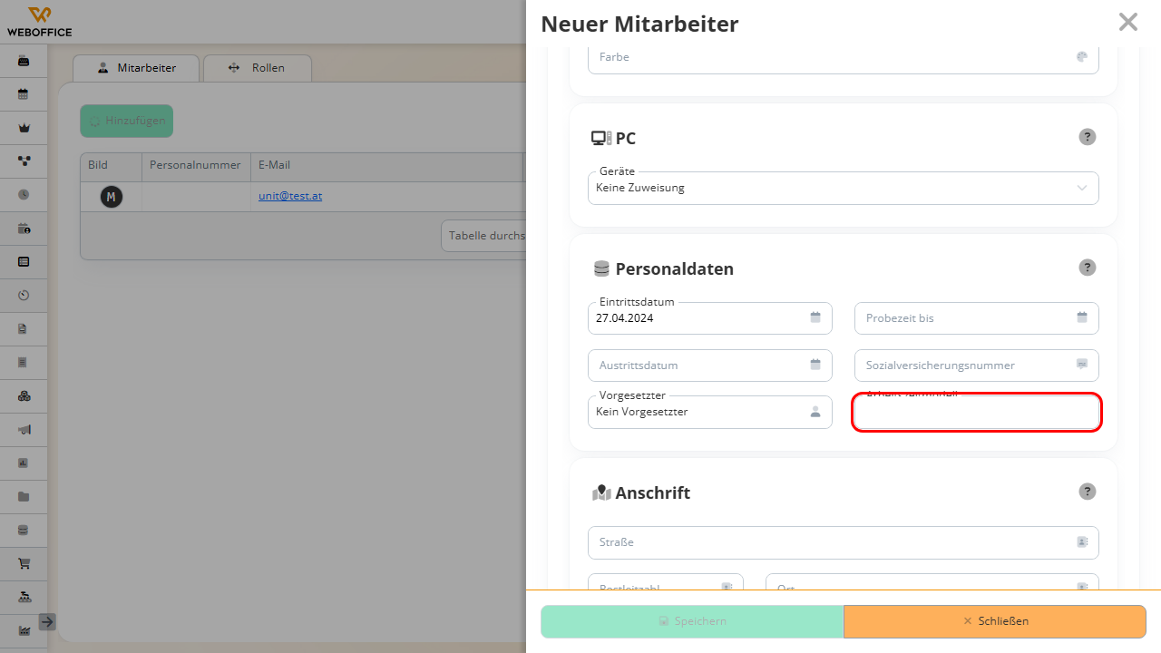 Arbeitszeitmodell auswählen