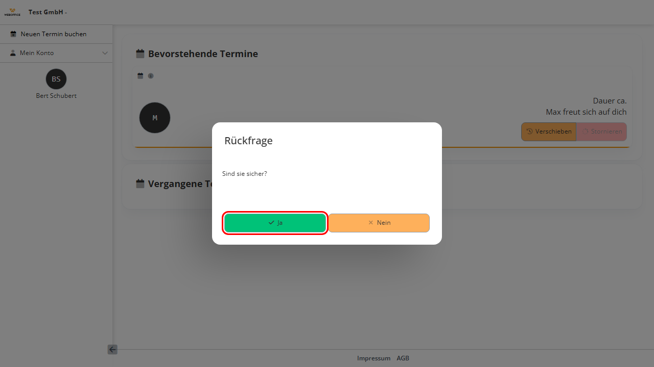 Screenshot Bestätigung