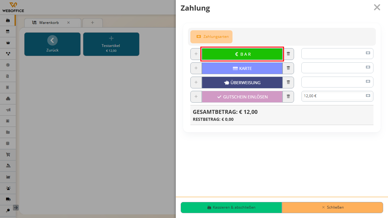 Zahlungsart auswählen