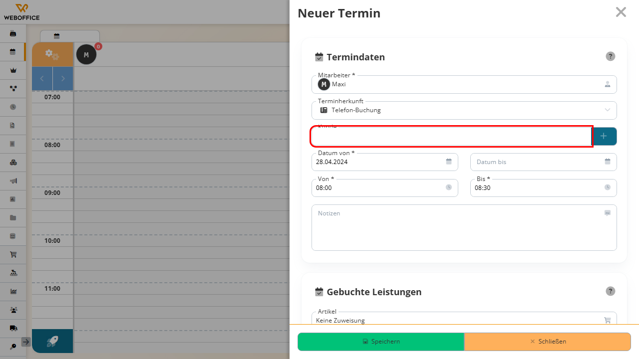 Kunde auswählen