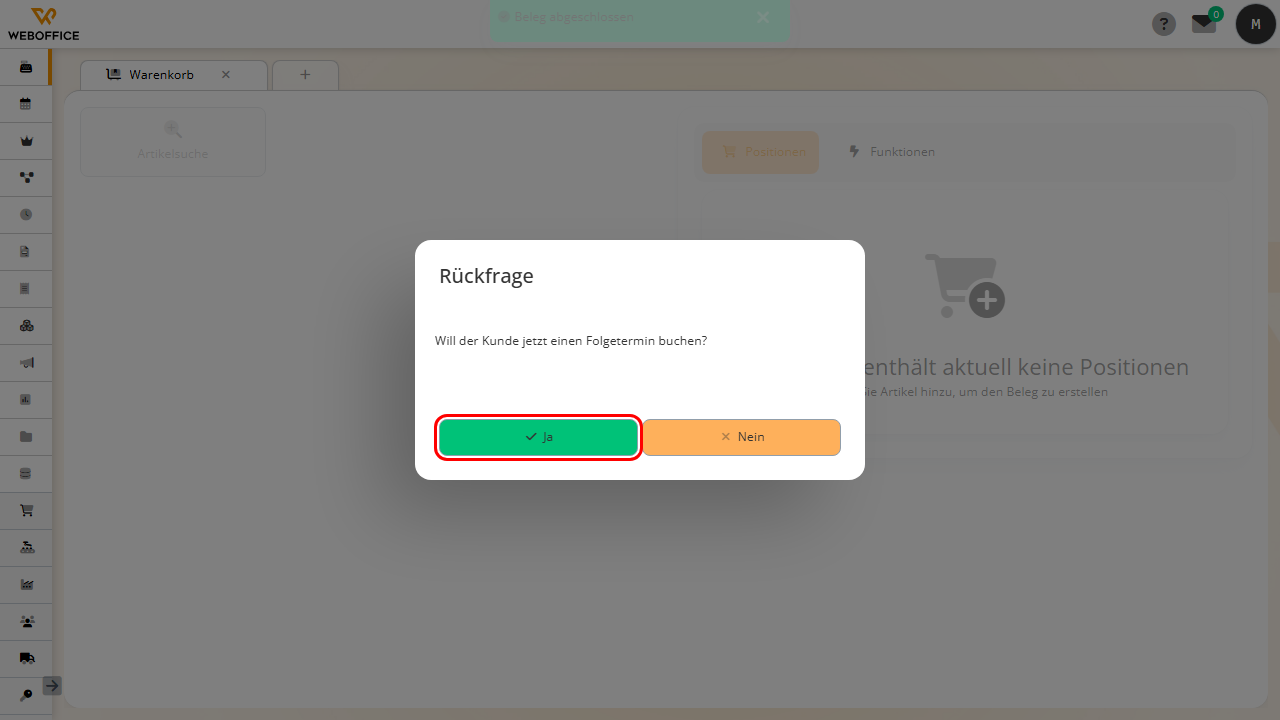 Bestätigung Kassieren