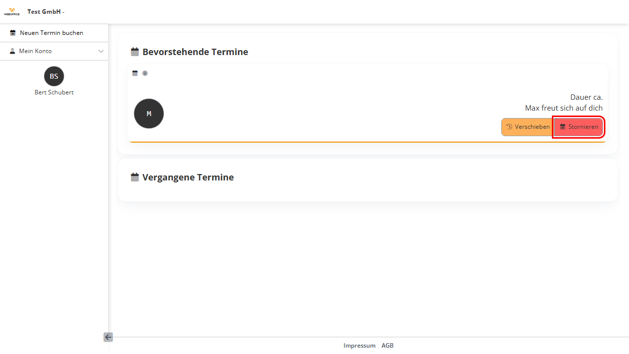 Screenshot 'Stornieren'-Button