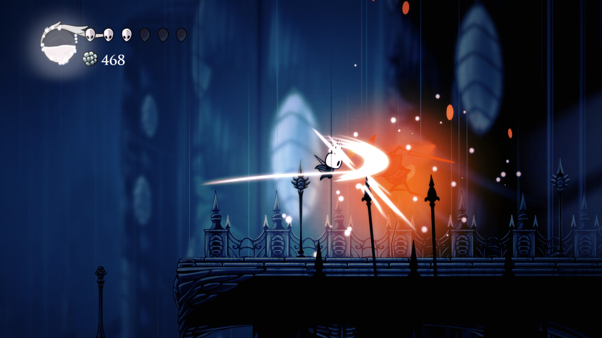 The knight attacks in midair, used in Edge Magazine's Hollow Knight Time Extend feature