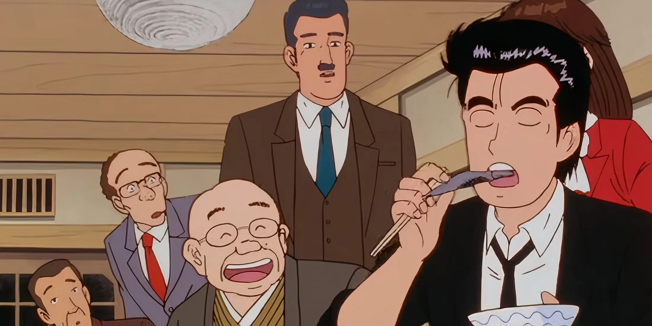 A Scene Featuring Characters Eating In Oishinbo