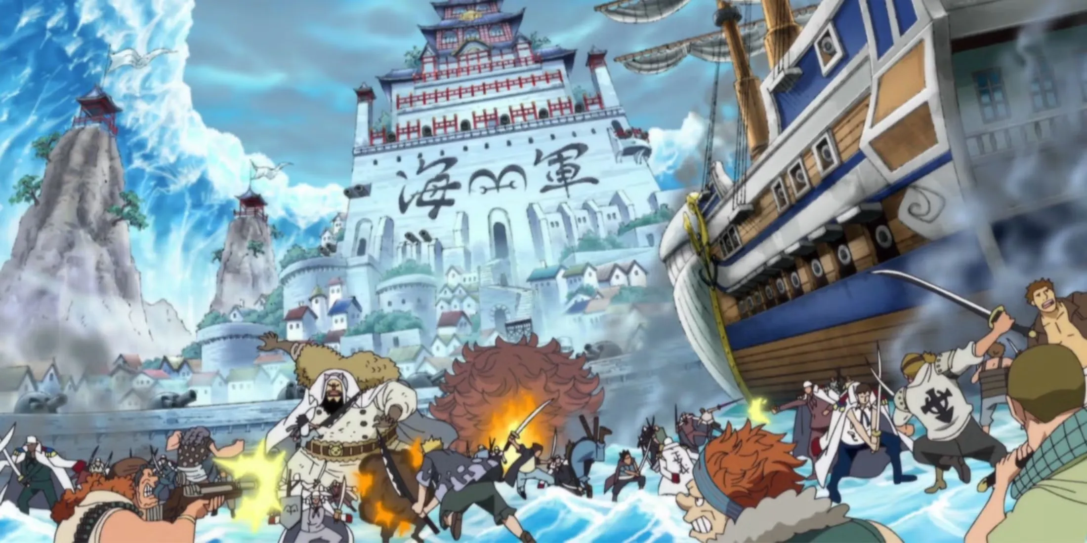 Pirates And Marines Fighting Violently In Marineford One Piece