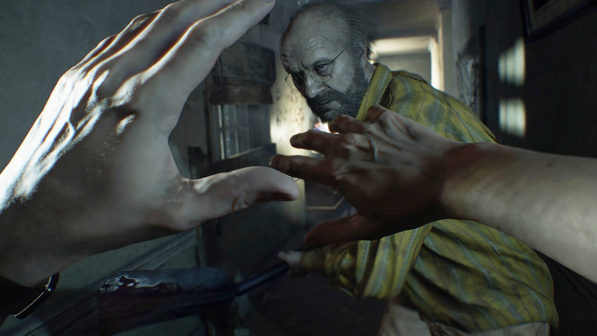Resident Evil 7 Jack Baker Attacking Ethan Winters