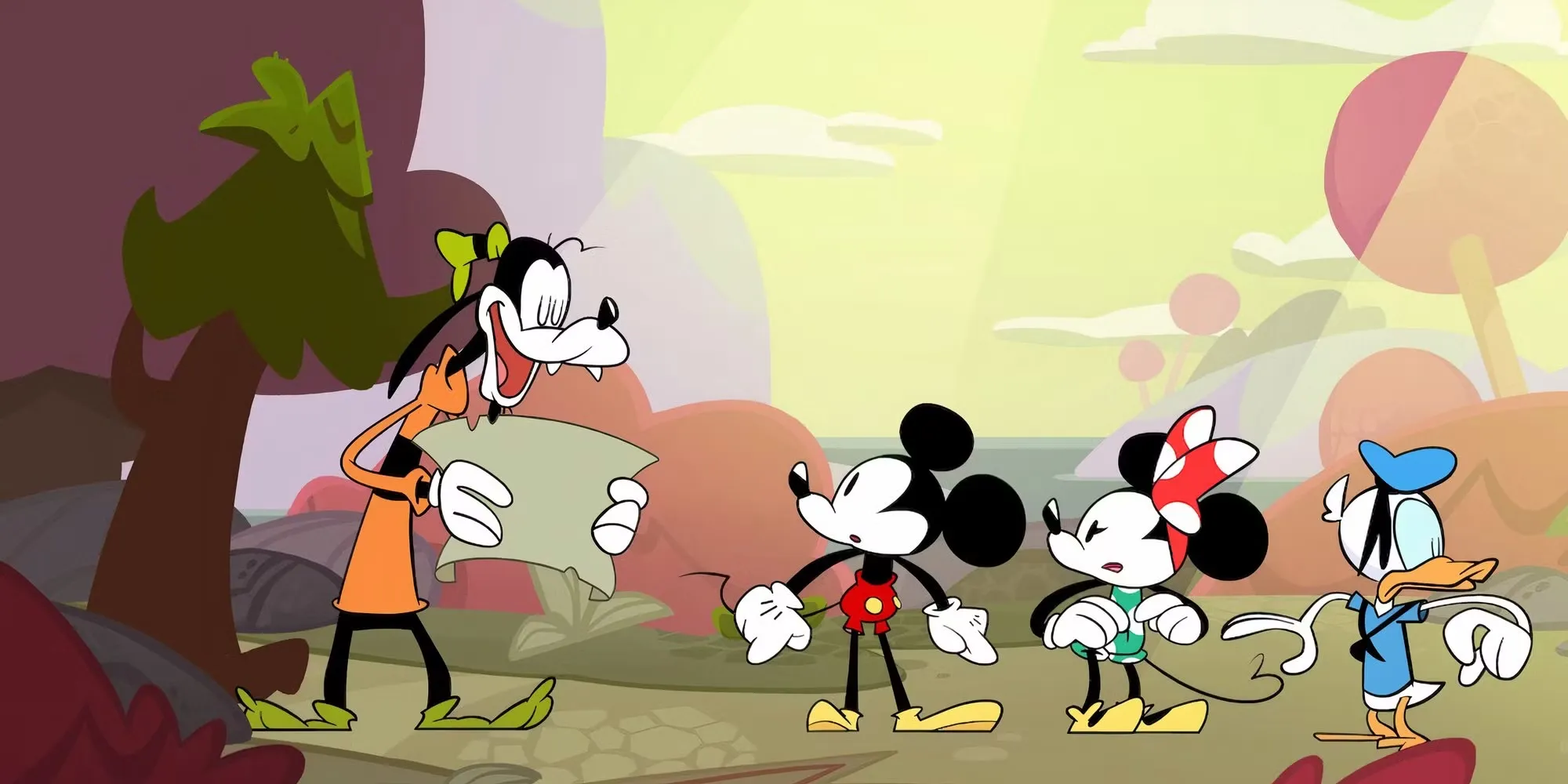 A Cutscene Featuring Mickey Minnie Donald And Goofy In Disney Illusion Island