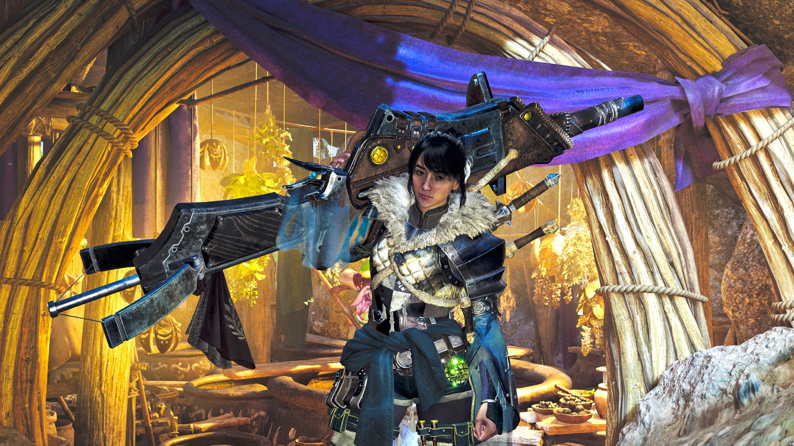 Monster Hunter Wilds Posing With Heavy Bowgun