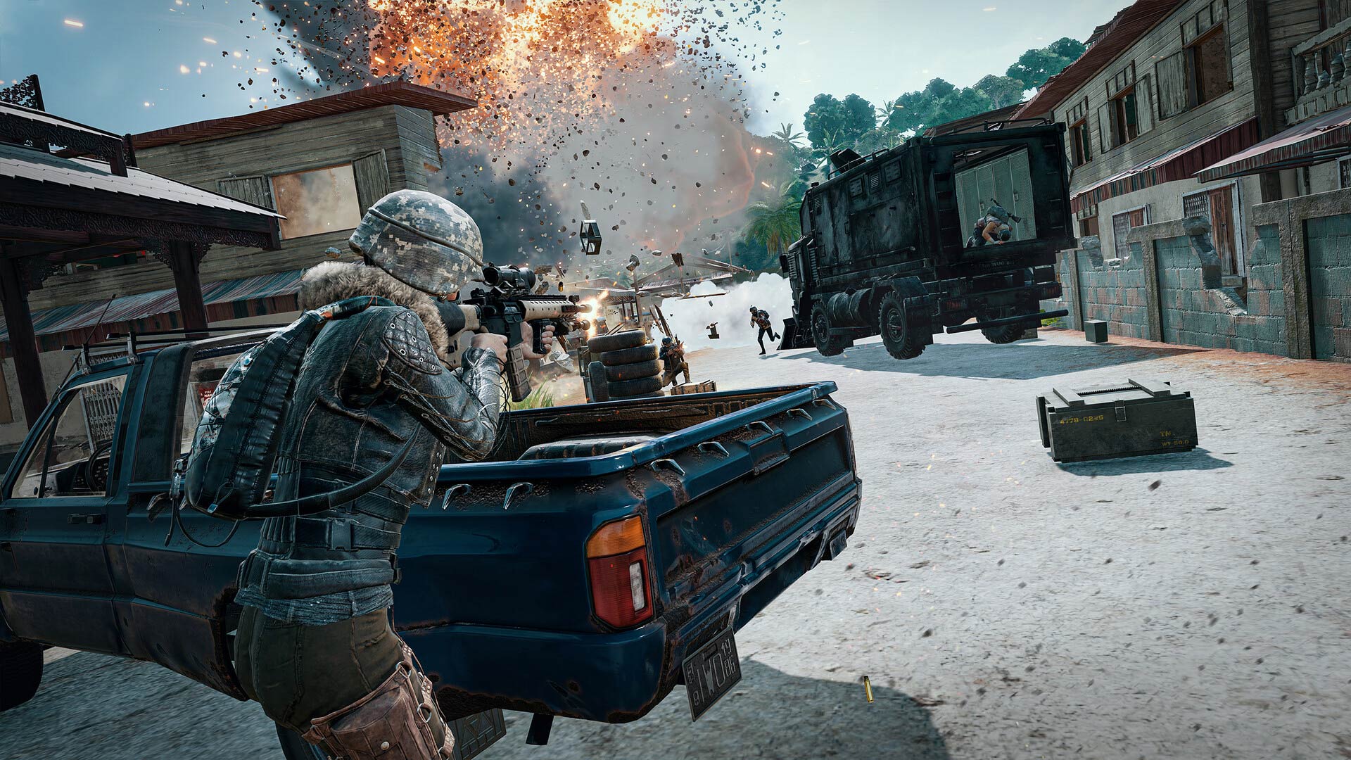 Players shoot at each other.