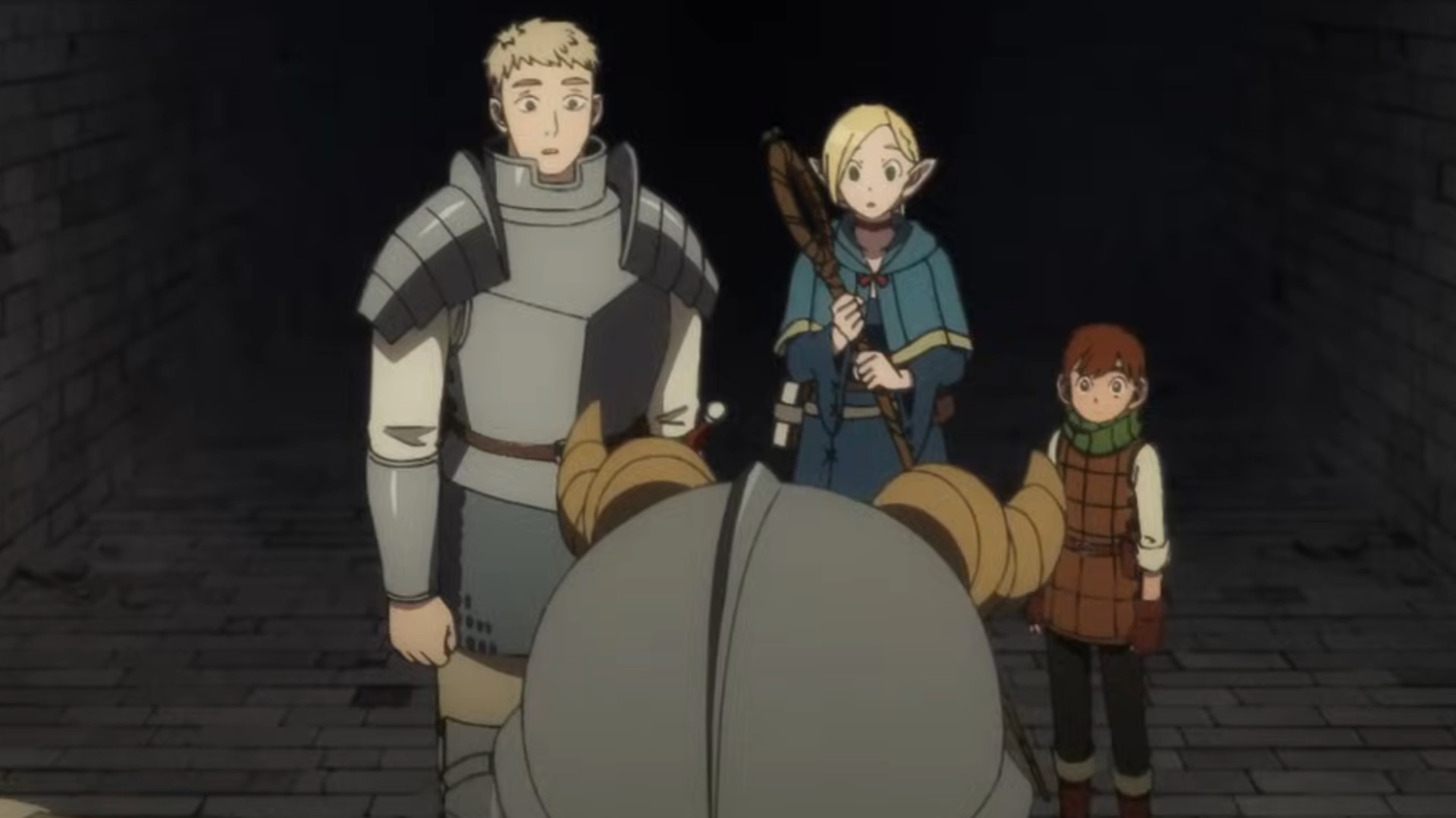 Senshi looking at the party in Delicious in Dungeon