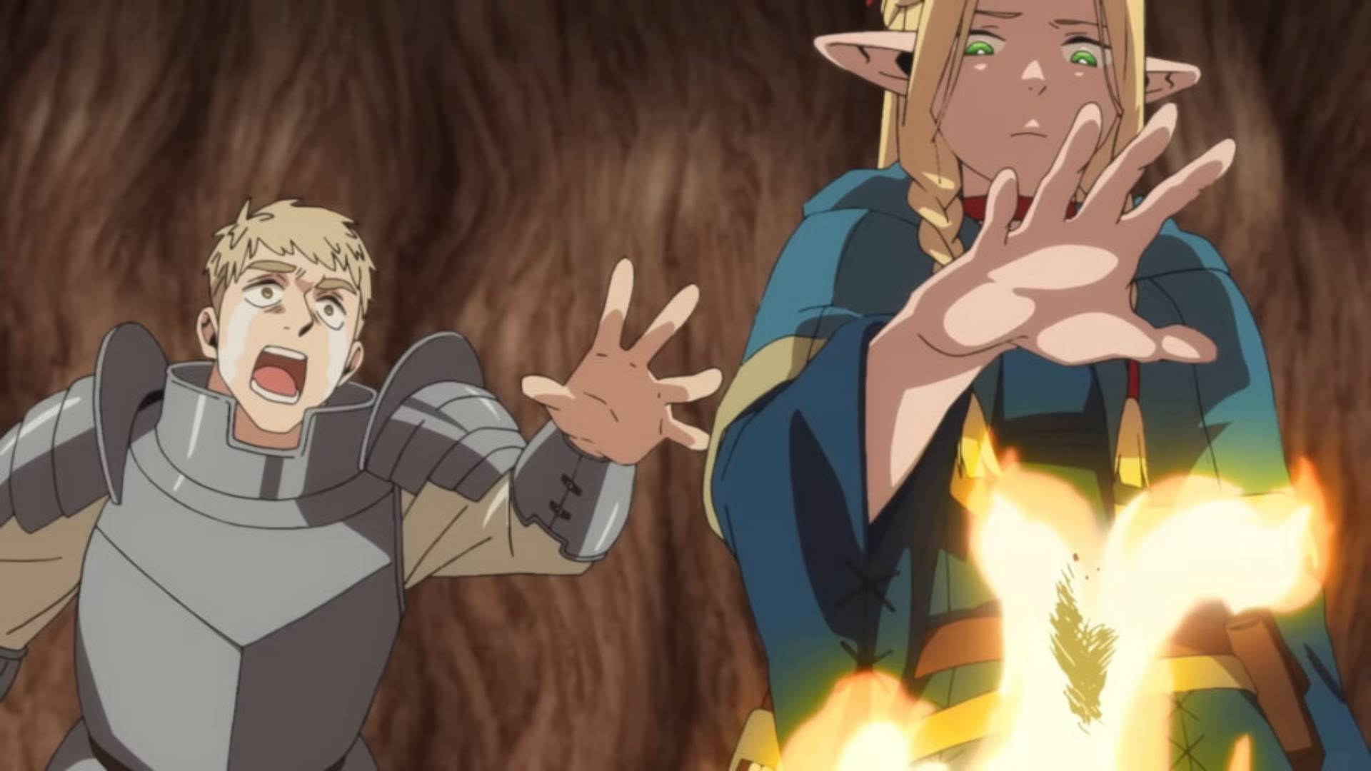 Laios reacting to Marcille burning an object in Delicious in Dungeon