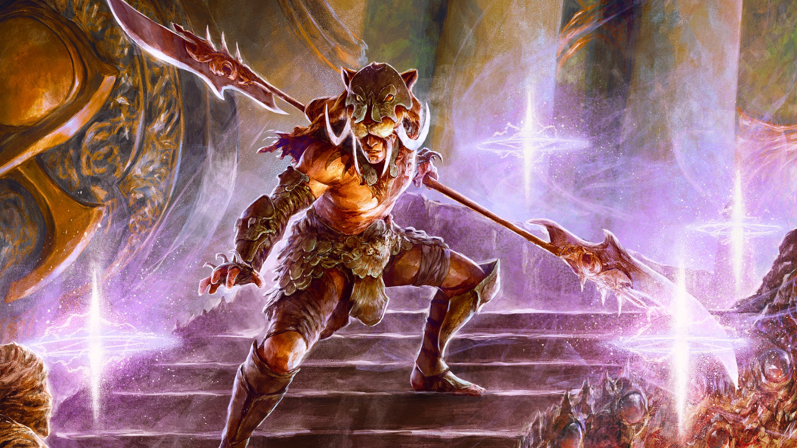 Ένας χαρακτήρας spiritborn του Diablo 4 ετοιμάζει το κοντάρι του για μάχη καθώς κατεβαίνει μια σκάλα.
