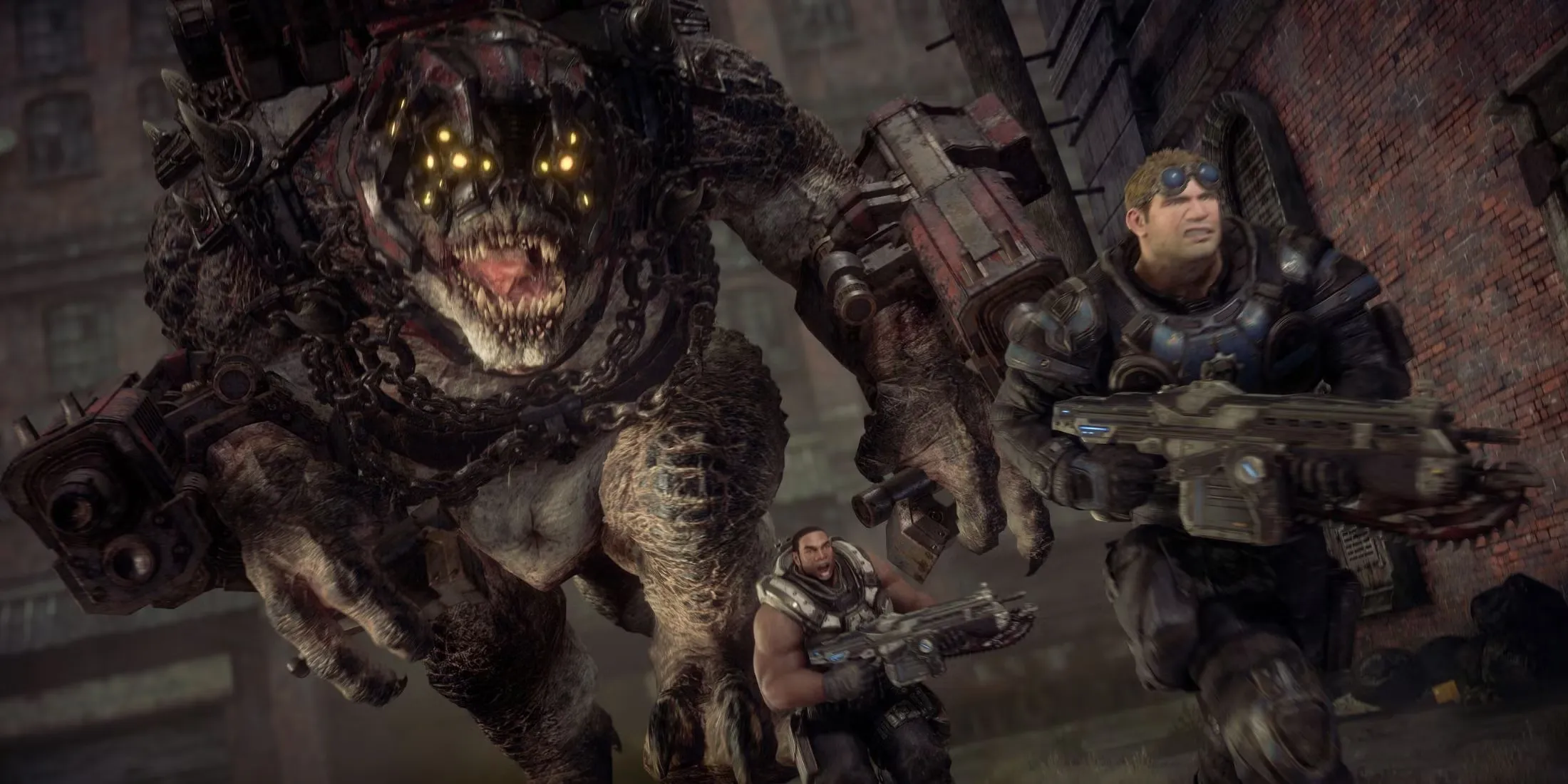 The Team Escapes From A Giant Locust Boss Gears Of War Reloaded