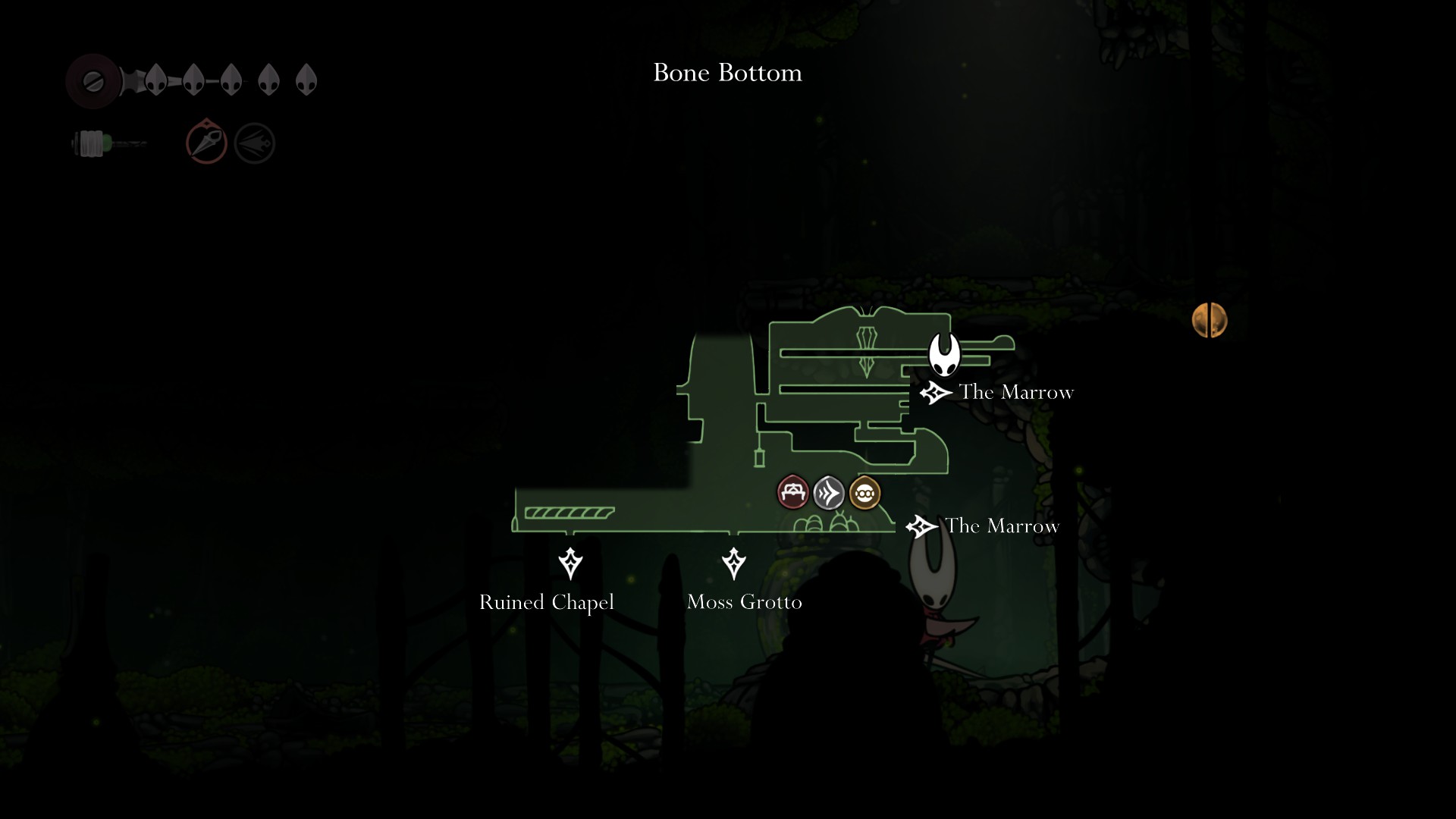 This Mossberry is located underneath the Moss Druid(Image credit: Team Cherry)