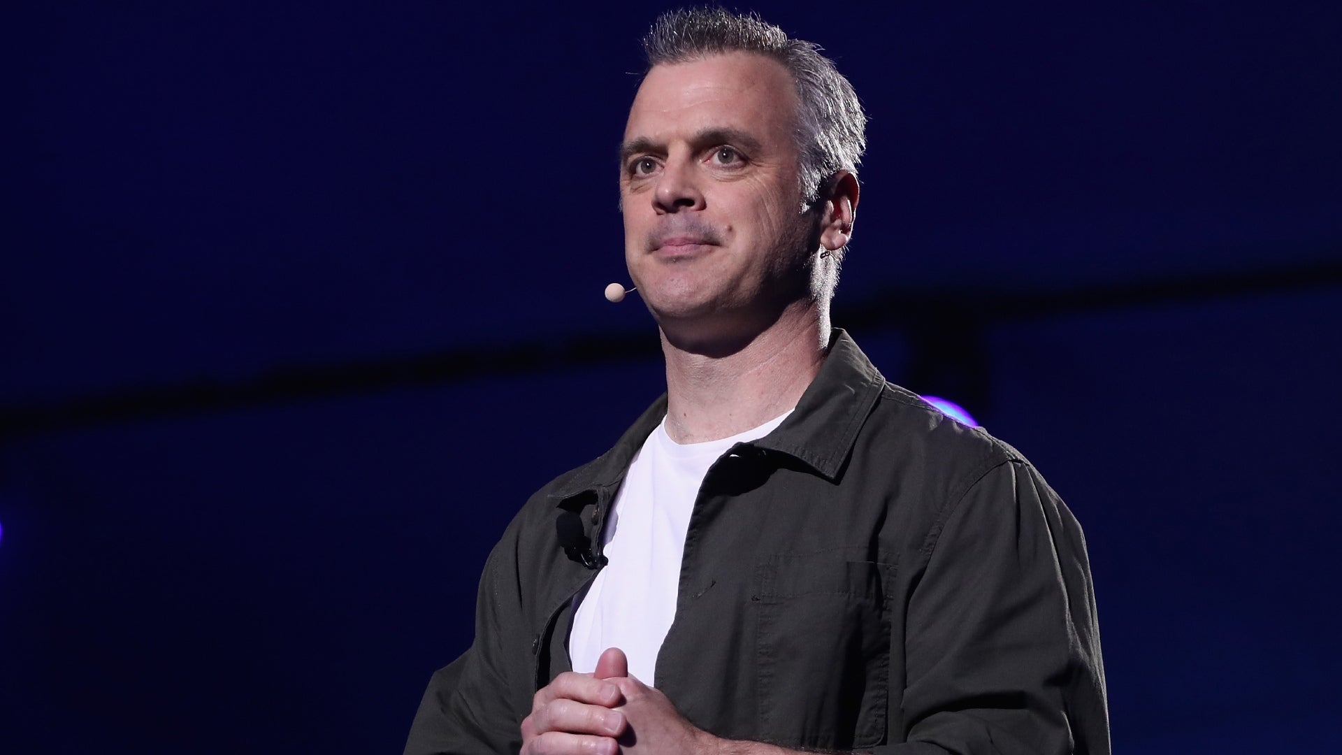 Pete Hines appears on a stage.