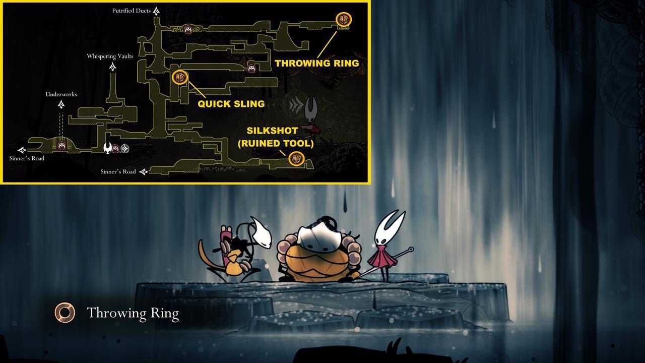 Bilewater tools: Quick Sling, Throwing Ring, and Silkshot (Ruined Tool)